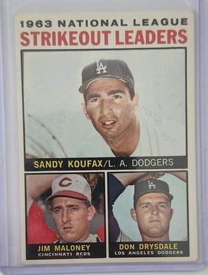 1964 Topps  Sandy Koufax/Don Drysdale/Jim Maloney  #5 Strikeout Leaders EX