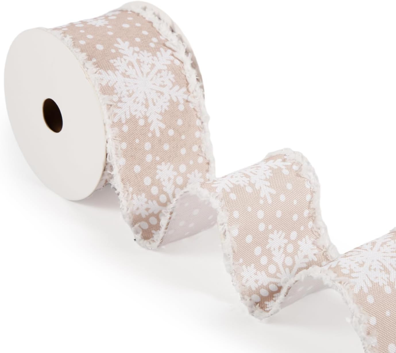 Winter White Snowflake Ribbon - 10Yd x 2.5In with Burrs for Crafting