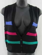 Vintage Striped Sweater Vest Women Button Front Knit 80's Preppy Y2K Retro Small
