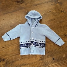 Vintage Light Blue Baby Cardigan Sweater with Cars 6-12 months