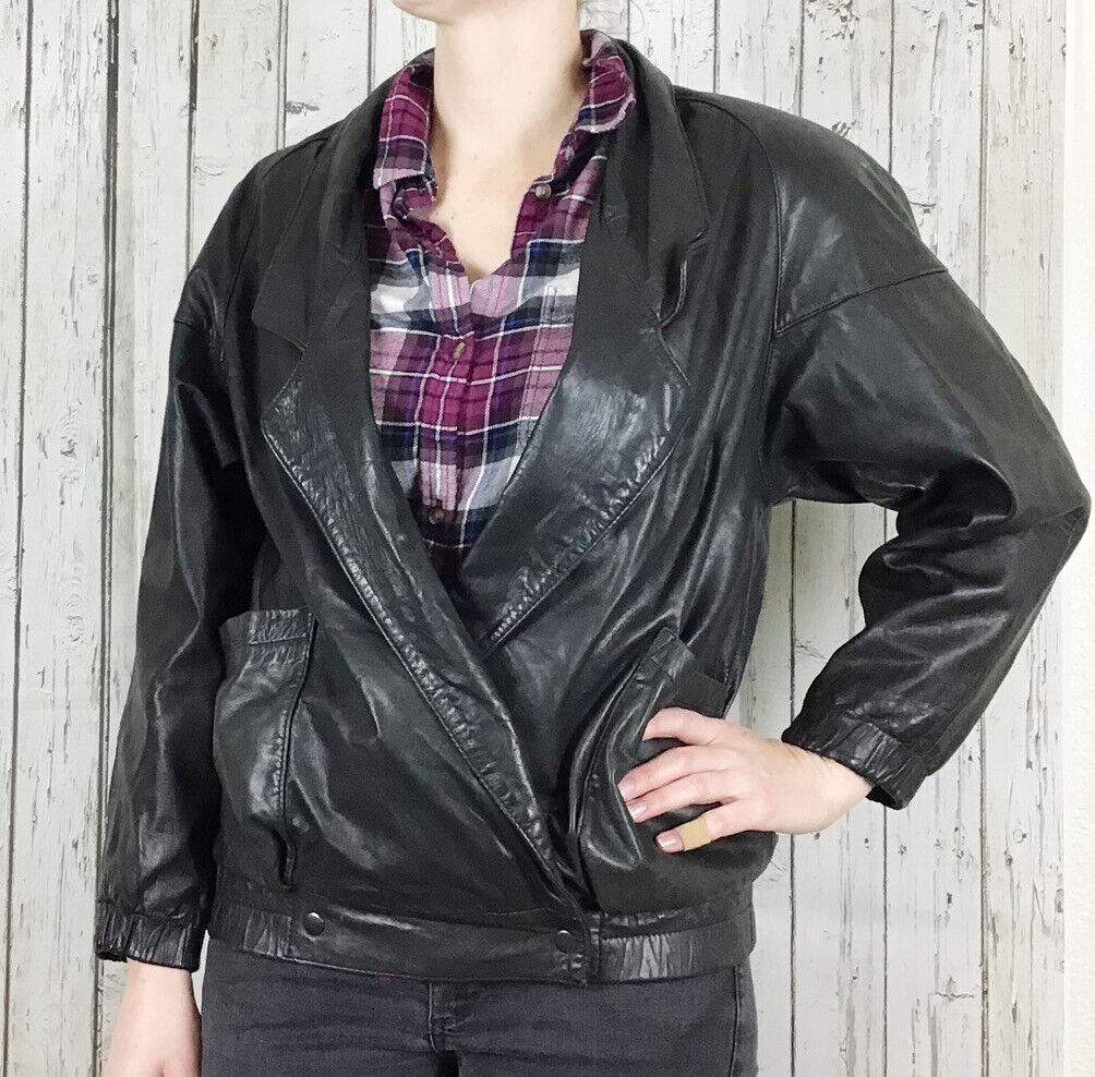 Morgan Taylor Vintage leather jacket womens XS bl… - image 4