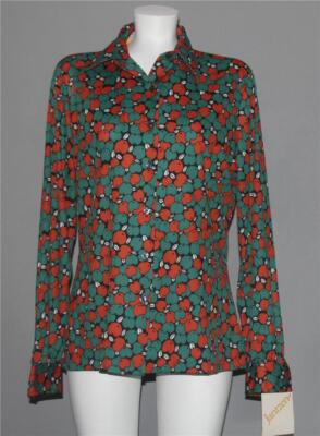 VTG Jantzen Rust Green Subtle Apples Button Polyester Blouse Wm's 18 (L/XL) NWT