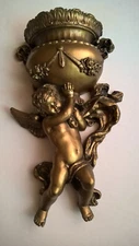 Renaissance Baroque Style Gilt Cupid Urn Sculpture 14" Gold Plaster Wall Art