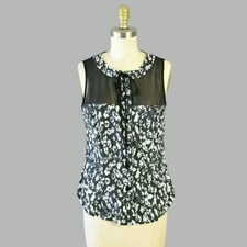 W BY WORTH Mesh Yoke Abstract Print Button Up Top Size 6