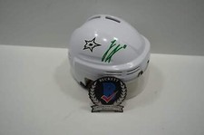 LOGAN STANKOVEN DALLAS STARS SIGNED White Mini Helmet GREEN PAINT BAS COA