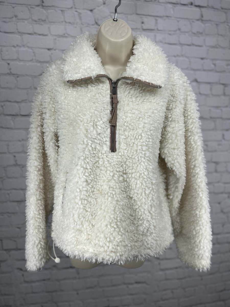Abercrombie And Fitch Off White Faux Fur Half Zip Pullover Jacket