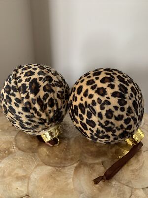 Set Of 2 Leopard Ornament Balls Spheres 4 