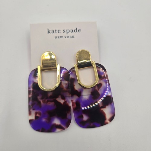 Kate Spade Sedgewick Earrings Purple Statement New Gold Bold - Picture 3 of 4