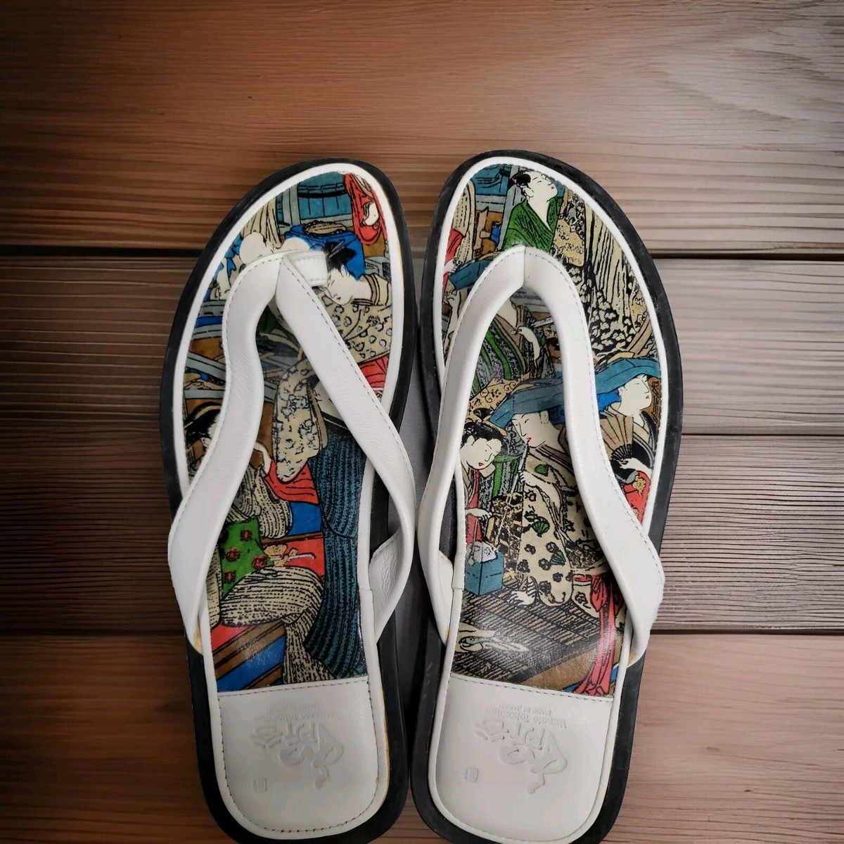 Authentic Japanese Yamato Tokorotani  ARTSY Leather White Sandals 11"  EUC!