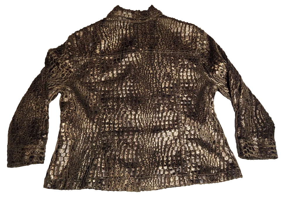 Ruby Rd Womens Jacket Sz 12 Brown Snake Skin Print Full Zip Long Sleeve - Image 3 of 4