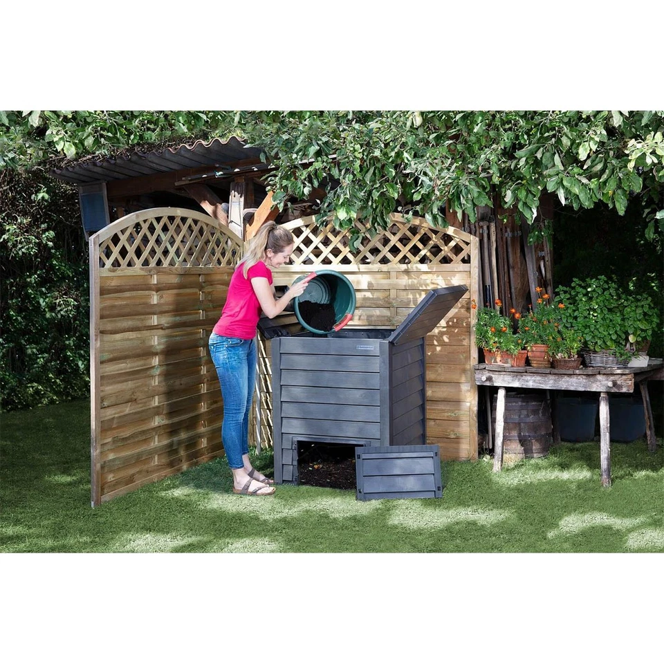 GARANTIA Thermo Wood Schnellkomposter Gartenkomposter mit Bodengitter grau 400L - Bild 3 von 4