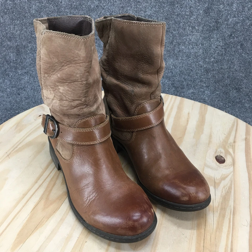 BOGS Botas Mujer 8.5 Carly Media Pantorrilla Pull On Bota de Montar Marrón Cuero Tacones Foto 3 de 4