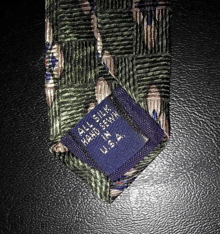 Corbata Strathmore Flor de Seda Diseño Geométrico Verde Tostado Azul Floral Nueva en Caja t4066 Foto 4 de 4