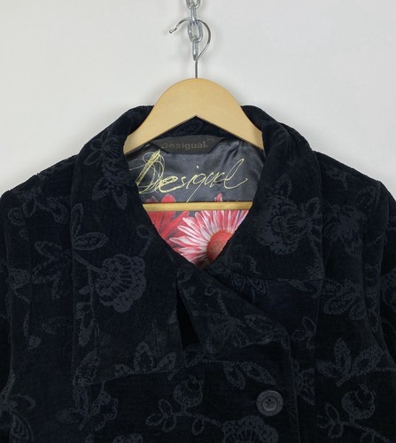 Giacca trench vintage Desigual floreale donna taglia 42 nero stile Y2K top - Foto 5 di 13