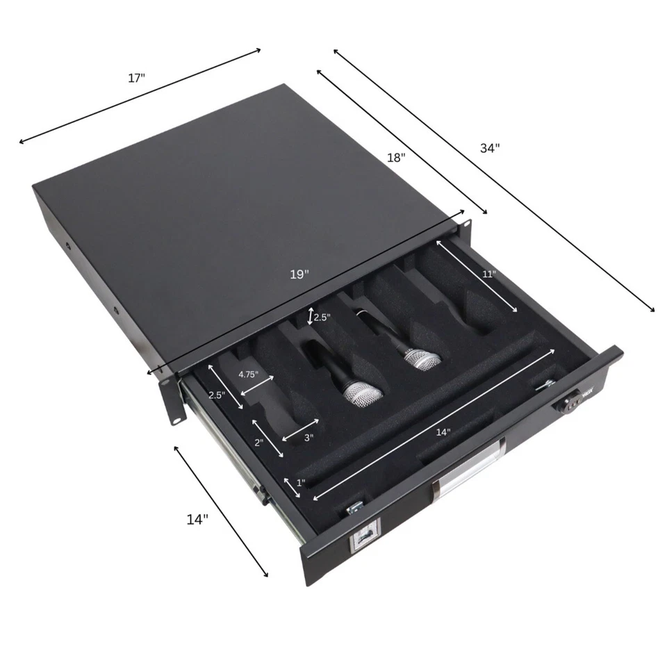 Cajón de espacio en rack ProX T-2RD-18-WMF 2U con espuma se adapta a (4) micrófonos idjnow Foto 4 de 4