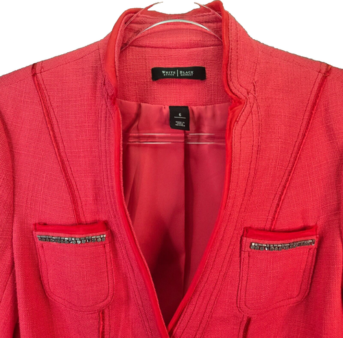 White House Black Market Peplum Blazer Women 6 Coral Pink Structured Linen Blend - Picture 2 of 22