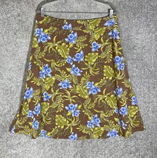 Sag Harbor Flare Midi Skirt Womens Size 14 Brown Blue Floral Green Leaves