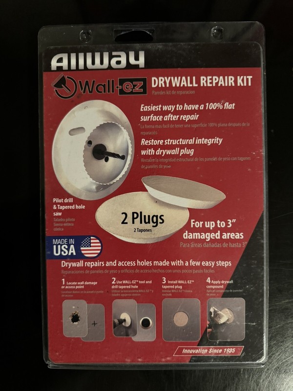ALLWAY Wall-EZ Drywall Repair Kit with Tapered Hole Saw and 2 Drywall Plugs