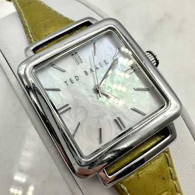 Ted Baker Women s Mother Of Pearl Dial Silver Tone Green Band Watch, New Battery