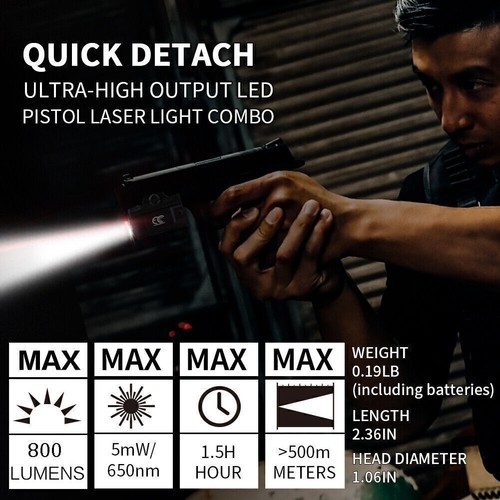 Combo de linterna de luz de pistola láser roja táctica riel de 20 mm para Glock 17/19/20/22 - Imagen 7 de 10