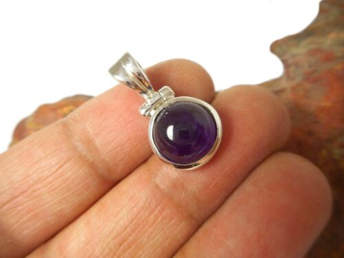 Ciondolo Pietra Preziosa Viola AMETISTA Argento Sterling 925 Forma Rotonda - Foto 2 di 6