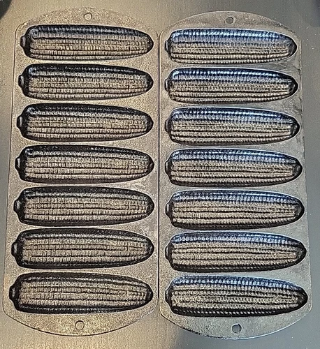 TWO (2) Vintage Lodge #2702 CAST IRON CORN BREAD 7 Piece Corn Cob Pans USA