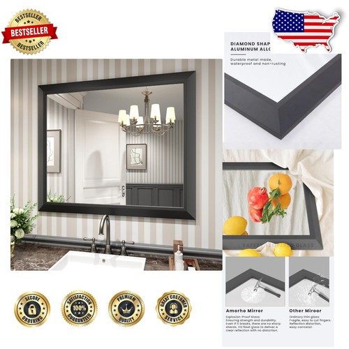 Versatile Rectangle Black Wall Mirror with Easy Horizontal/Vertical Mount