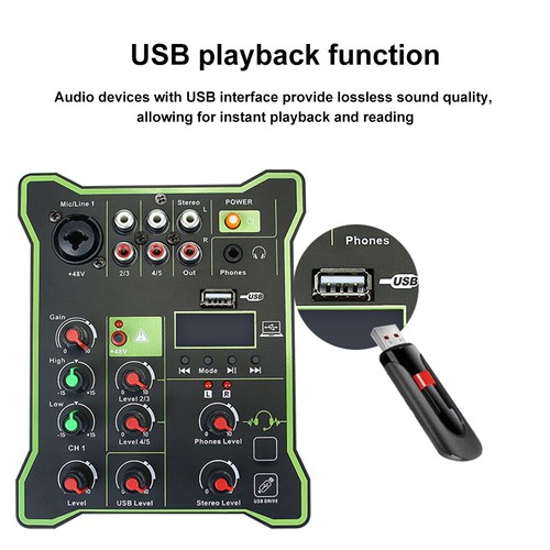 5 Channel Mini Mixer DSP Effects Mixing Console USB Computer Playback Recording - Bild 1 von 12