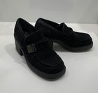 Fair Condition Calvin Klein Black Suede Loafer Style Heels CK Logo Buckle Sz 6 — photo 1