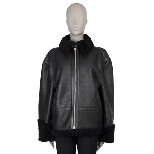 71126 authentische VETEMENTS schwarze Lederjacke 2016 Lammfell gefüttert Biker S