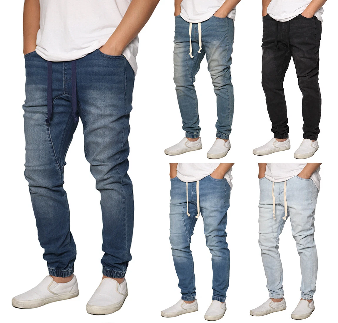 Men's Drop Crotch Denim Jogger Pants Biker Denim Jogger S-5XL - FREE SHIP