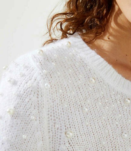 Ann Taylor LOFT Women's Petite Pearlized Sweater ~ White - PSmall - Picture 3 of 4