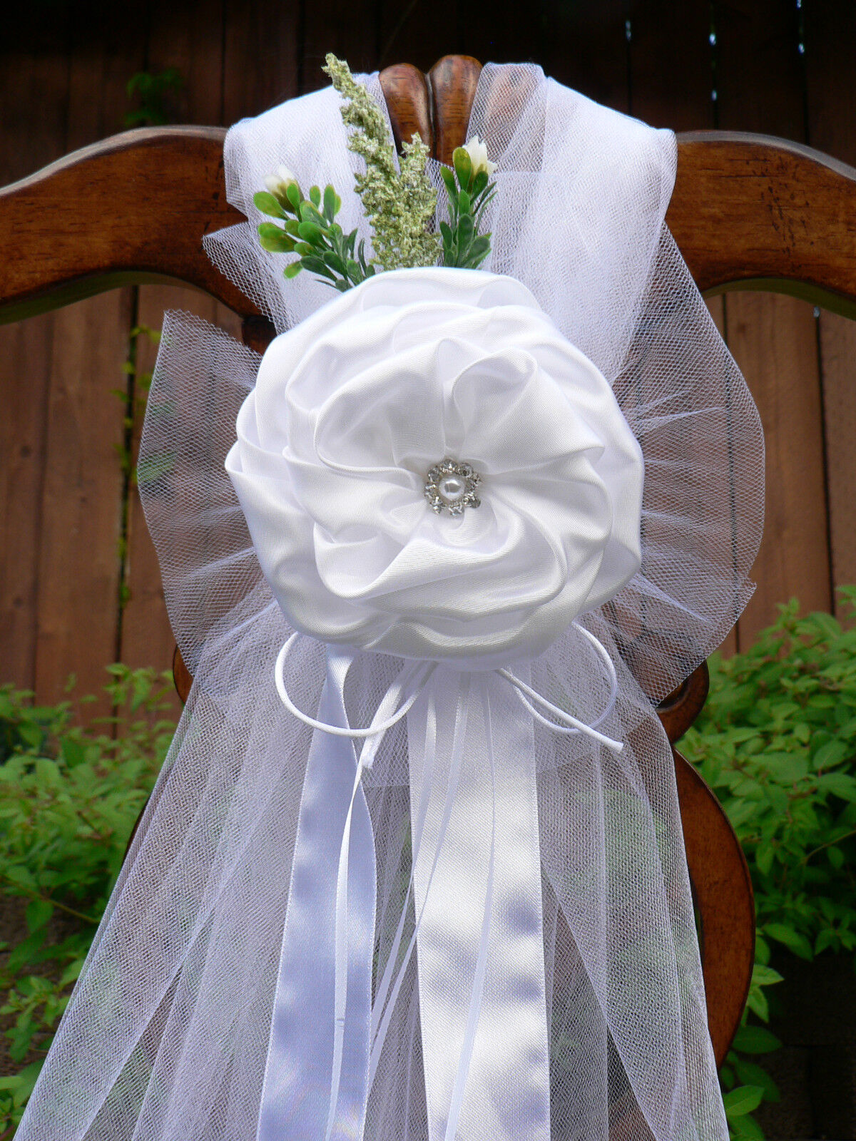 Wedding decorations, White Chair Bows, Pew Bows, Satin, Church Aisle Decor.