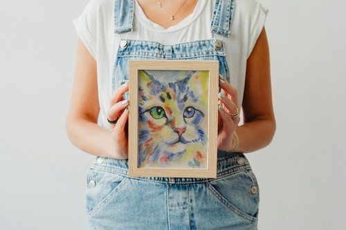 Portrait Of A Bright Cat. Original Watercolor Painting. Handmade. Size 8”x6”. - Picture 5 of 7