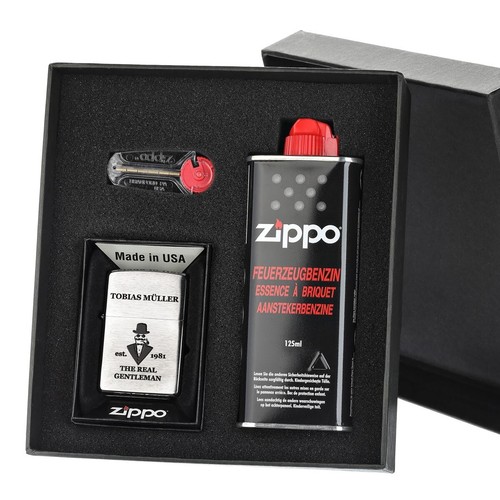 3-tlg. Zippo Sturmfeuerzeug Geschenkset mit Gravur Feuerzeug Benzinfeuerzeug - Bild 7 von 15
