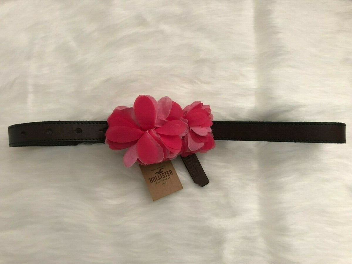 Hollister Hawaii Flower Wave Painted Brown Leather Waist Belt 33.5 - 37.5\