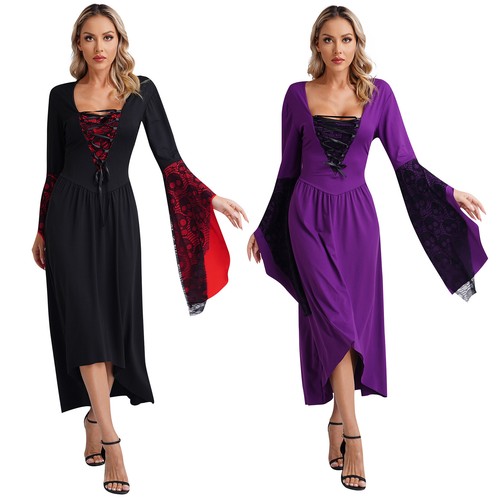 Damen Robe Cosplay Kostüm Halloween Kleid Verkleidung Outfits Mittelalter Chic - Bild 1 von 32