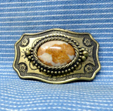 Western Cowboy Dress Belt Buckle Floral Scroll Caramel Stone Vtg 80s   .GTA321