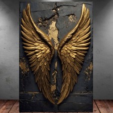 LEINWAND BILD ER XXL ABSTRAKT ENGELS FLÜGEL ENGEL SCHWARZ GOLD WAND POSTER P1156