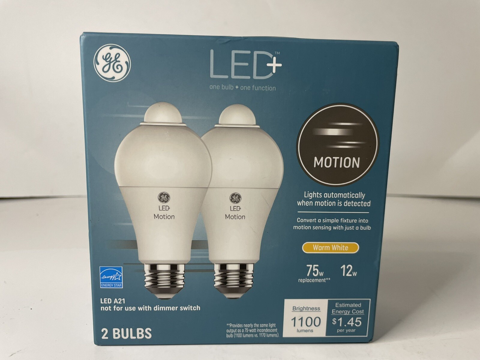 GE LED+ Motion Sensor Light Bulbs Warm White Security Light A21 Light