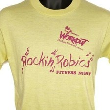 Vintage Rockin Robics Fitness Night T Shirt Mens Size Large 80s Made In USA