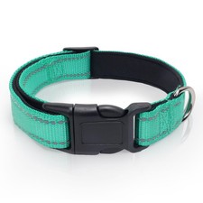 Reflective Dog Collar Soft Neoprene Padded Nylon Adjustable Medium Teal L