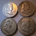 Franklin Half Dollars Lot of 4, 90% Silver-LOTA