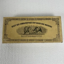 Antique J&P Coats Spool Cotton Sewing Thread Box w Mixed Brand Wood Spools 1800s