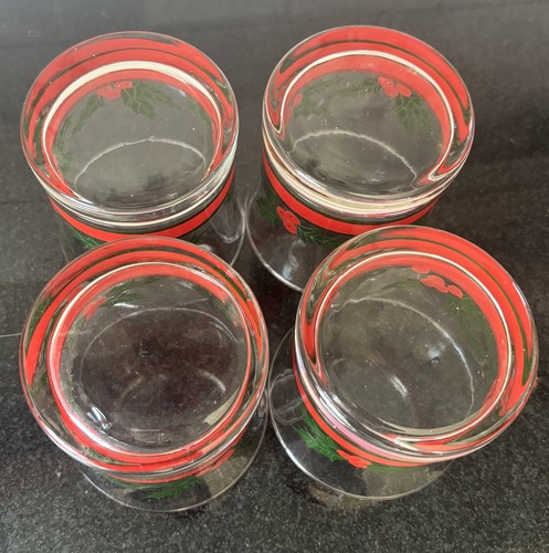 Vintage Libbey Christmas Holly & Berries Glasses Old Fashioned Set(4) - Picture 4 of 12