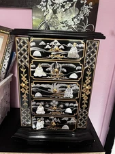 Black Lacquer Mother of Pearl Petite Chinese Jewelry Chest