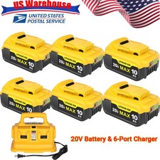 6Pack 10.0AH Lithium Ion Battery For DeWalt 20V DCB206 DCB204 & 6-Port Charger