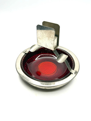 Vintage Chase Brass Ashtray Cigar/Match Holder Red Swirl Glass Insert MCM