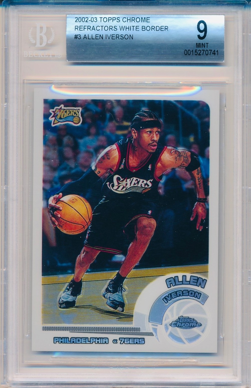 ALLEN IVERSON 2002-03 Topps CHROME White Border REFRACTOR /249 BGS 9 MINT Pop 1