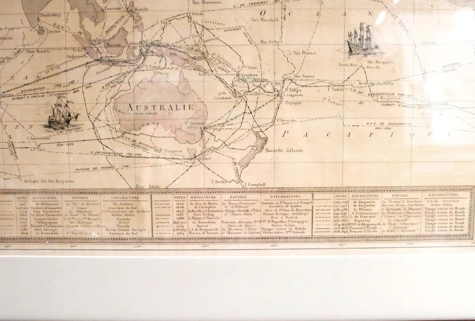 L. Bergelin (French 1930-1972) Voyages des Marins Français World Map Lithograph - Image 3 of 4